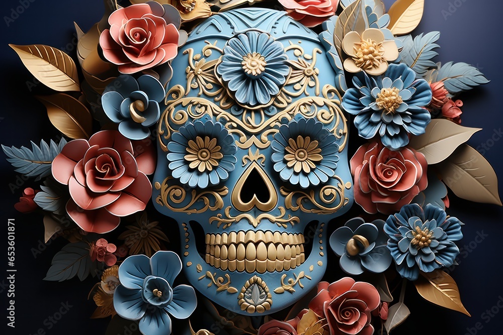 Skull with flowers generative ai Skull with flowers generative ai