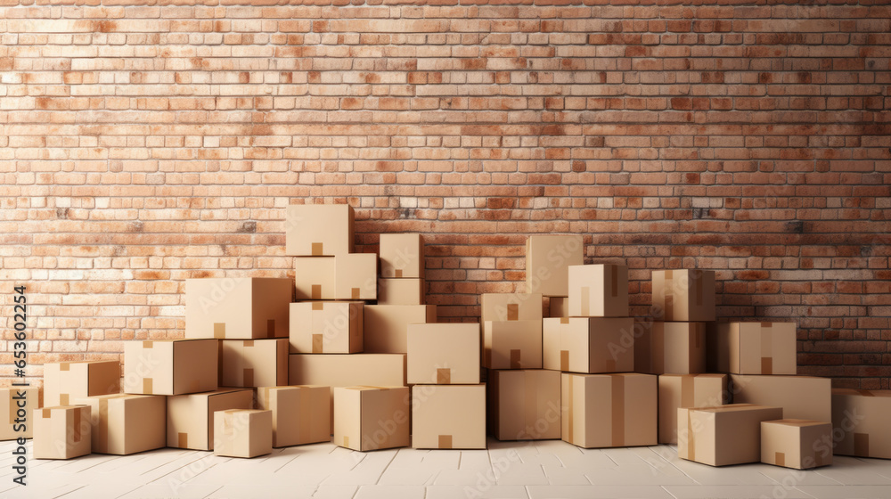 Cardboard boxes for moving into a new home. Stack of cardboard boxes