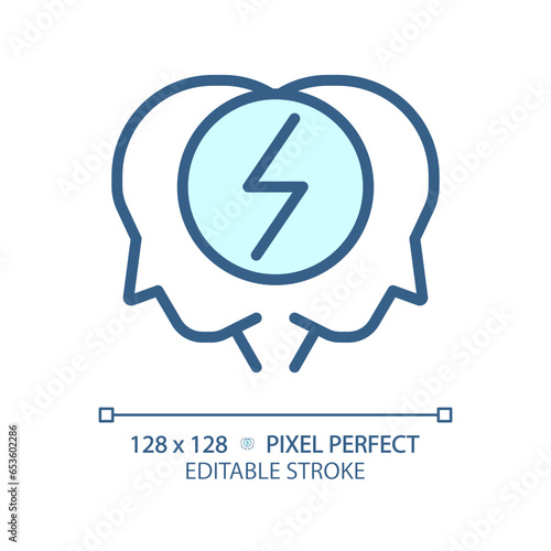 2D pixel perfect editable blue conflict resolution icon, isolated vector, thin line illustration representing soft skills.