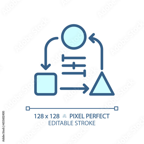 2D pixel perfect editable blue adaptability icon, isolated vector, thin line illustration representing soft skills.