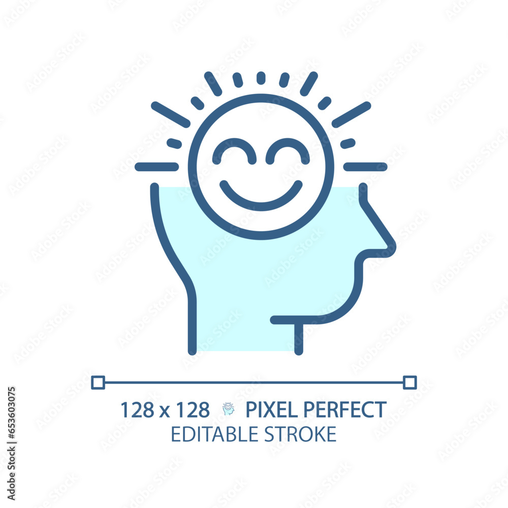 Fototapeta premium 2D pixel perfect editable blue positive thinking icon, isolated vector, thin line illustration representing soft skills.