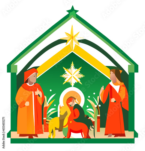 The Christmas festival has Christmas trees, lights, ornaments, wreaths, stockings, garlands, snowflakes, and a nativity scene.