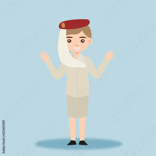 Stewardess. Woman hostess using uniform of boarding airplane girl vector cartoon characters. Stewardess and hostess attendant cartoon illustration