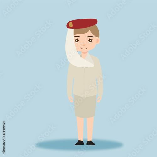 Stewardess. Woman hostess using uniform of boarding airplane girl vector cartoon characters. Stewardess and hostess attendant cartoon illustration