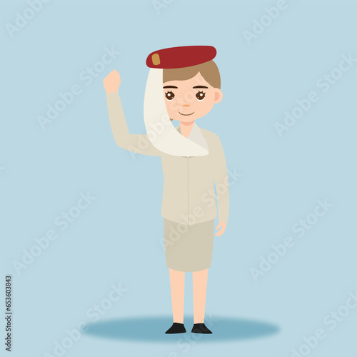 Stewardess. Woman hostess using uniform of boarding airplane girl vector cartoon characters. Stewardess and hostess attendant cartoon illustration