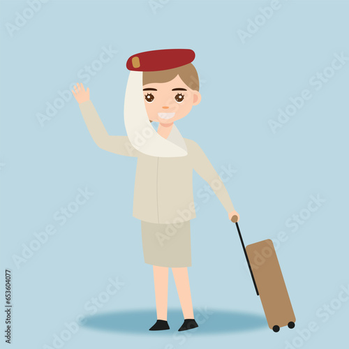Stewardess. Woman hostess using uniform of boarding airplane girl vector cartoon characters. Stewardess and hostess attendant cartoon illustration