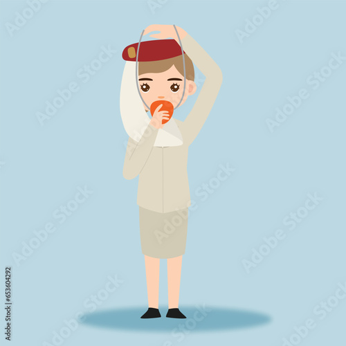 Stewardess. Woman hostess using uniform of boarding airplane girl vector cartoon characters. Stewardess and hostess attendant cartoon illustration