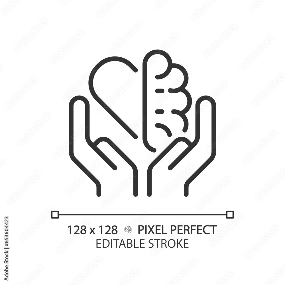 2D pixel perfect editable black emotion and logic balance icon, isolated vector, thin line illustration representing soft skills. 2D pixel perfect editable black emotion and logic balance icon, isolated vector, thin line illustration representing soft skills.