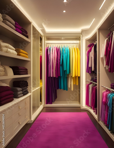 A luxurious wardrobe room filled with designer clothes © Paola
