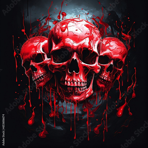 Skulls Crashing Bloody	 Black Background