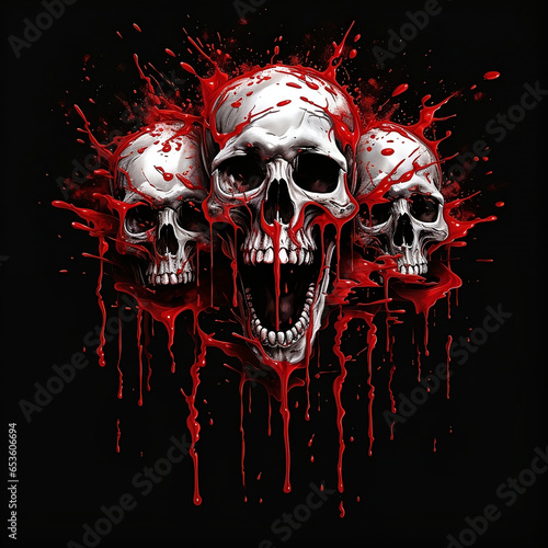 Skulls Crashing Bloody	 Black Background
