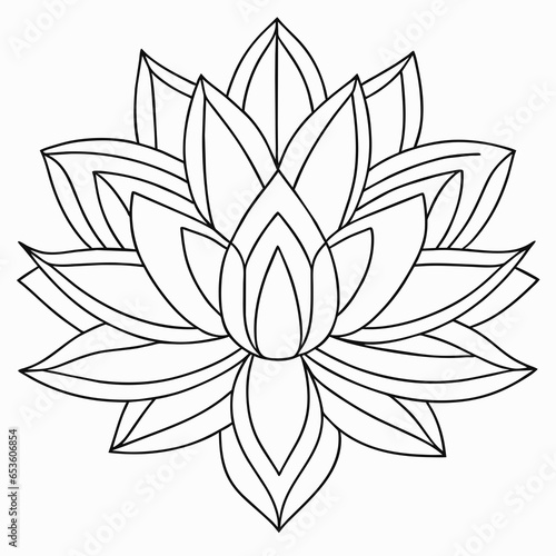 black and white flower lotus black line lineart vector illustration 