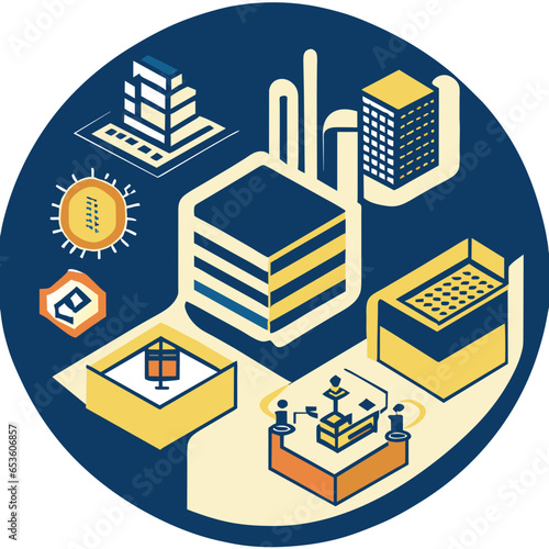 square in a circle system ecology, economy. Vector illustration 
