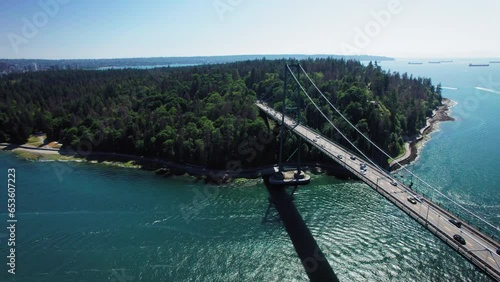 Lions Gate Bridge to Stanley Park Aerial in Vancouver BC