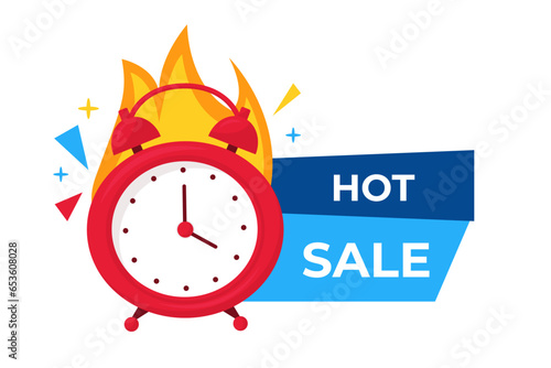 Vector banner sale countdown badge. Last time offers icon. Last chance, hot sale promo discount. Alarm clock on white background