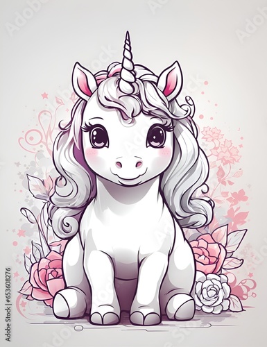 adorable sketch of a white kawaii unicorn  Generative AI
