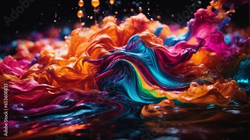 A Detailed Illustration Of Neon Colored Fluid Flowing Into Each Other Background. Closeup of Abstract Colorful, Highly-textured.
 photo