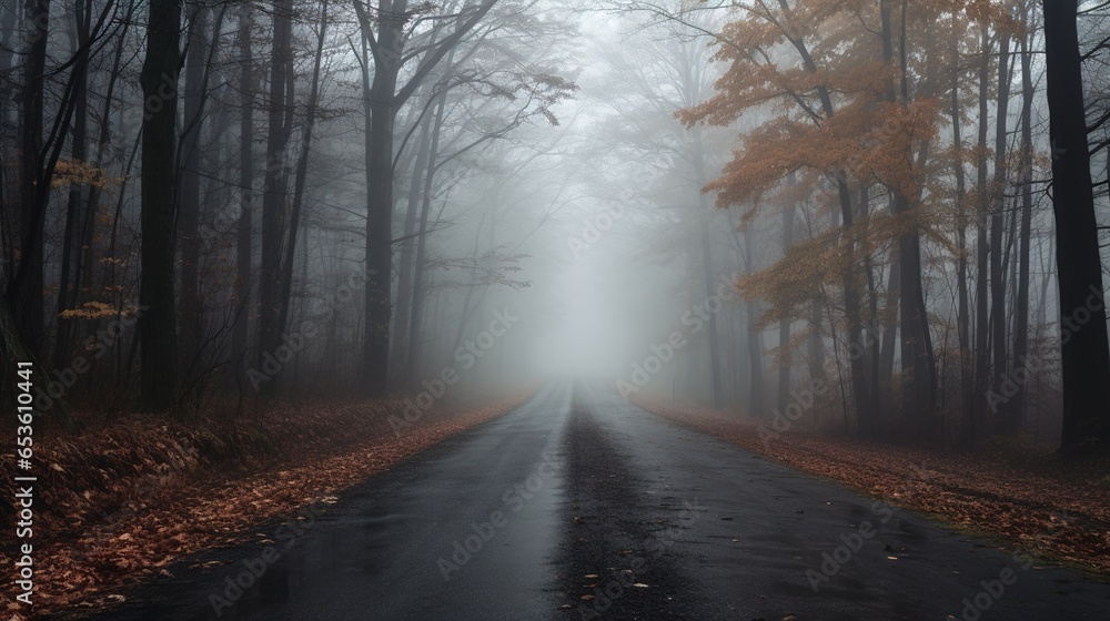 Obraz premium foggy road in late autumn / November