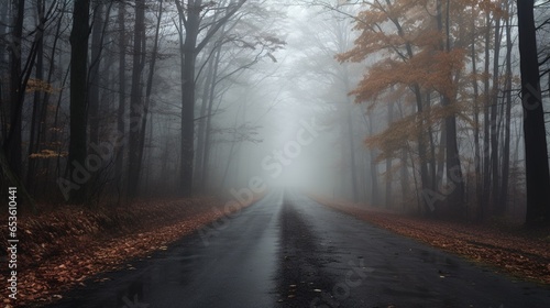 foggy road in late autumn / November