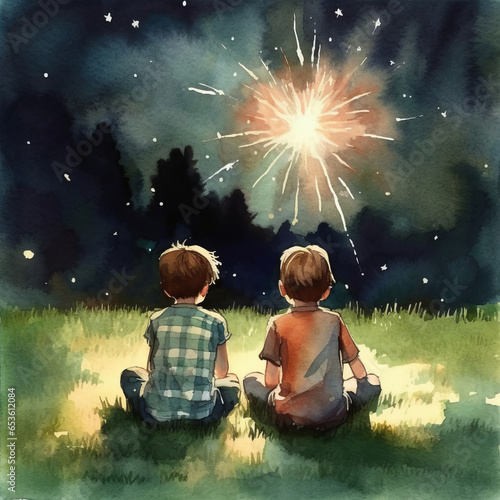 People looking fireworks in new year evening