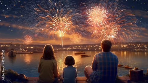 People looking at firework in new year evening