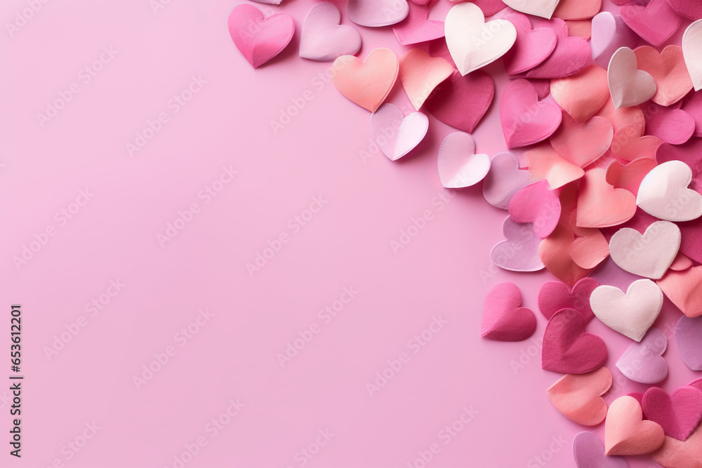 A vibrant pink background filled with an abundance of colorful hearts