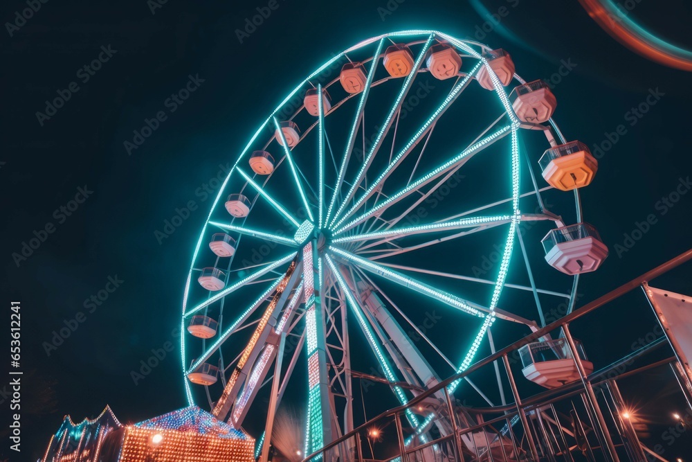 Ferris wheel night. Amusement ride park. Generate Ai