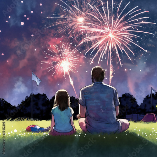 People looking fireworks in new year evening