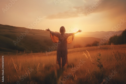 A woman embracing the freedom of nature in an open field