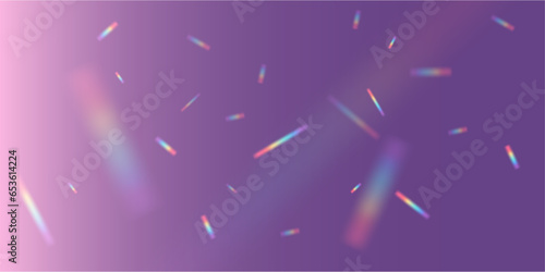 Set of colorful vector lenses and rainbow light flares, with transparent effects. Crystal reflection effect. Optical rainbow lights, glare, leaks, band overlap. falling confetti. Vector