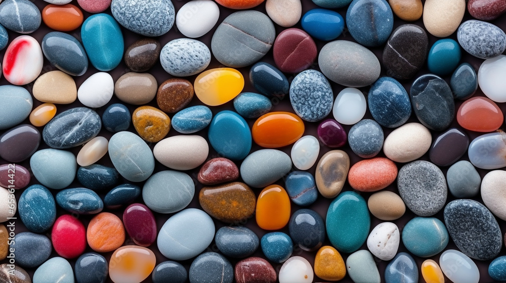Close up view of smooth polished multicolored stones washed ashore on the beach. Nature background Close up view of smooth polished multicolored stones washed ashore on the beach. Nature background