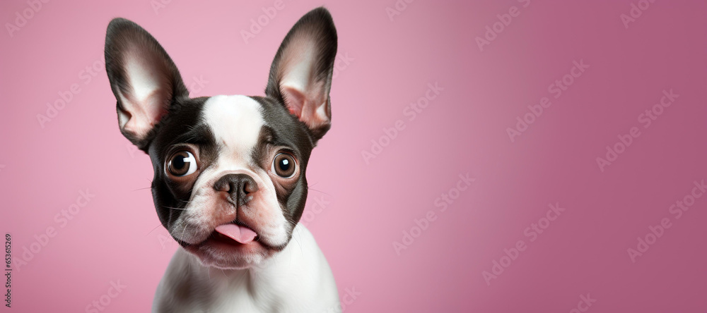 Cute Boston Terrier isolated on pink background