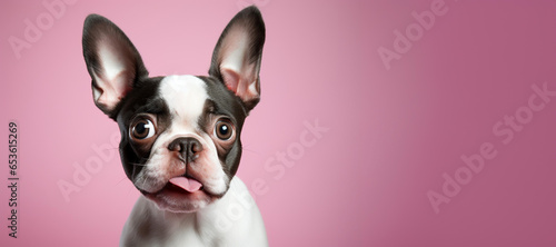 Cute Boston Terrier isolated on pink background © Jamo Images