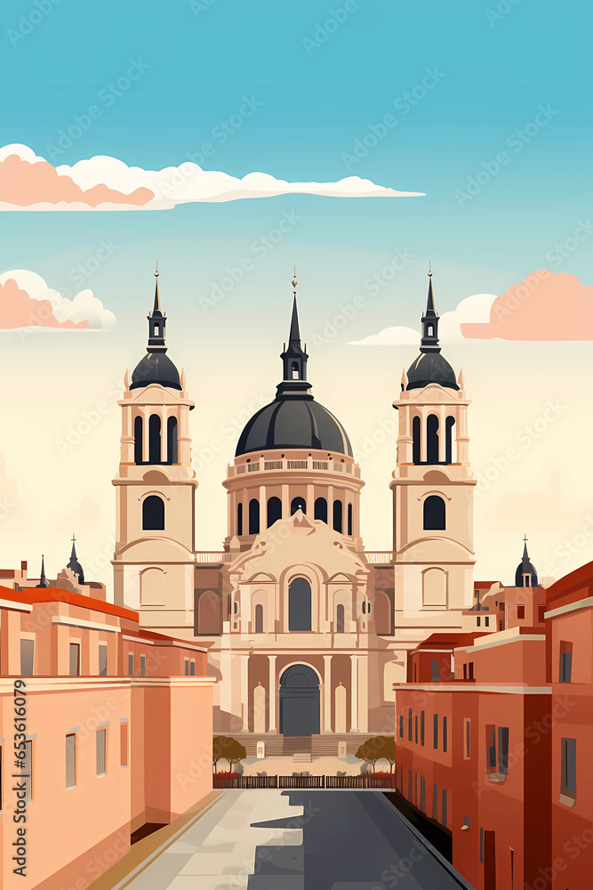 Illustration of beautiful view of the city of Madrid, Spain