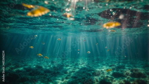 Mesmerizing Underwater Scene: Bubbles and Sublime Sunlight Rays in a Stunning Aquatic Background. © Naveen Iddamalgoda