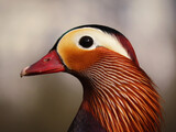 Portret samca kaczki mandarynki z profilu