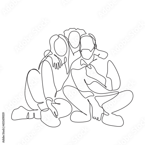 One line drawing. Happy friendly family.
Fashionable couple style.