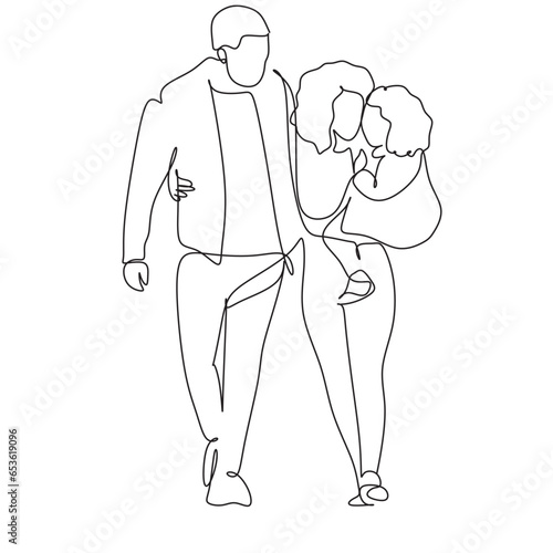 One line drawing. Happy friendly family.
Fashionable couple style.