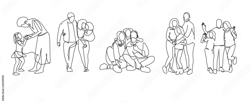 One line drawing. Happy and loving couples. Continuous one line drawing of a portrait. Fashionable couples style.