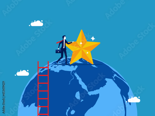 Global business success. Businessman with stars on earth vector