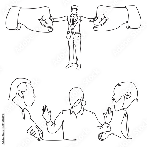 One line drawing. Business people arguing in the office.