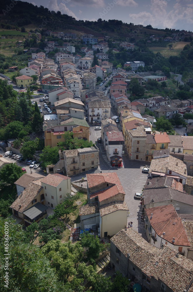 The houses of the small village of Roccascalegna seen from the famous castle, symbol of the village - Abruzzo