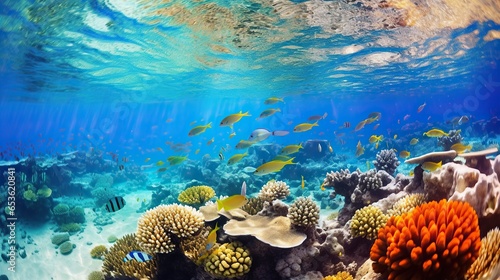 Underwater world, Underwater views, coral reefs and fish. Generative AI © ellisa_studio