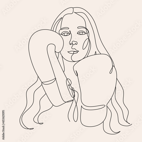 Obraz na płótnie Line art abstract beautiful woman in boxing gloves. Kickboxing woman in gym w salonie