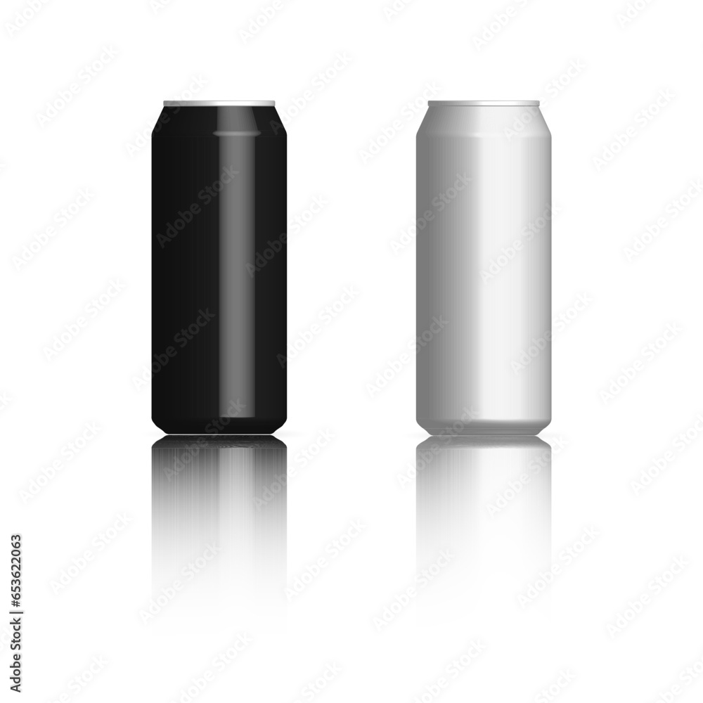 Steel beer cans with mirror reflection, front view 3D vector illustration. Steel beer cans with mirror reflection, front view 3D vector illustration.