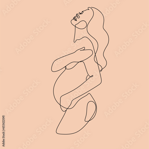 Pregnant woman line art. Abstract minimalist simple illustration of pregnancy