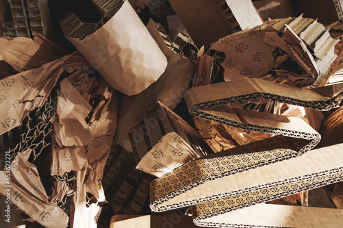 Obraz na plátně Closeup shot of pile of Cardboard Waste