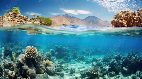  Underwater world, Underwater views, coral reefs and fish. Generative AI © ellisa_studio