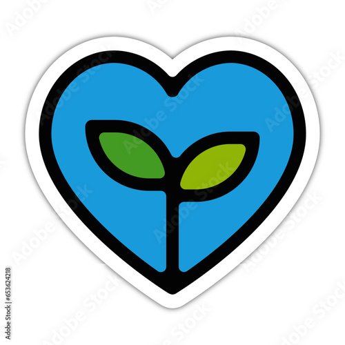 picto logo icones et symbole ecologie planete coeur plante enfant fin couleur vert et bleu relief