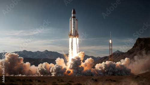 Rocket taking off, Missile start, smoke - space journey